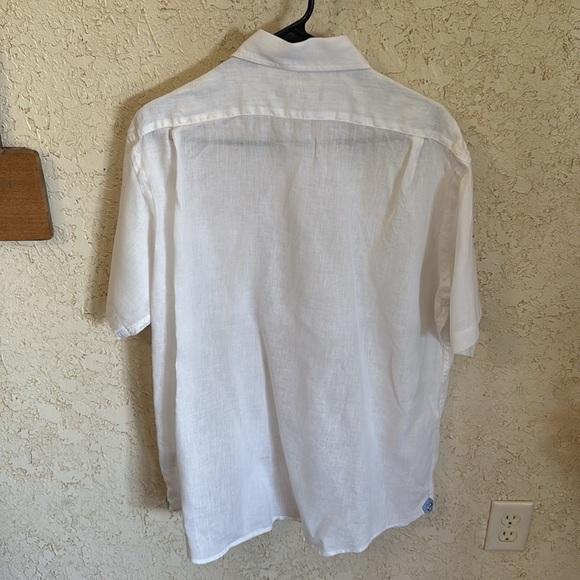 100% Linen CREMIEUX Collection White Short Sleeve Shirt - Picture 3 of 10
